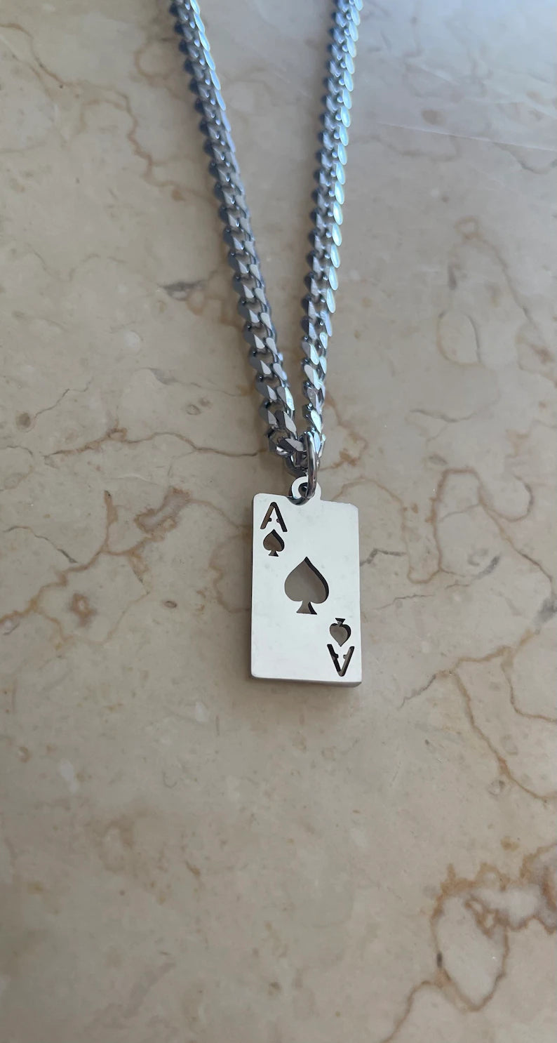 Men Lucky Ace Of Spades A J Necklace Poker Pendant Chain Stainless Steel  Jewelry | eBay