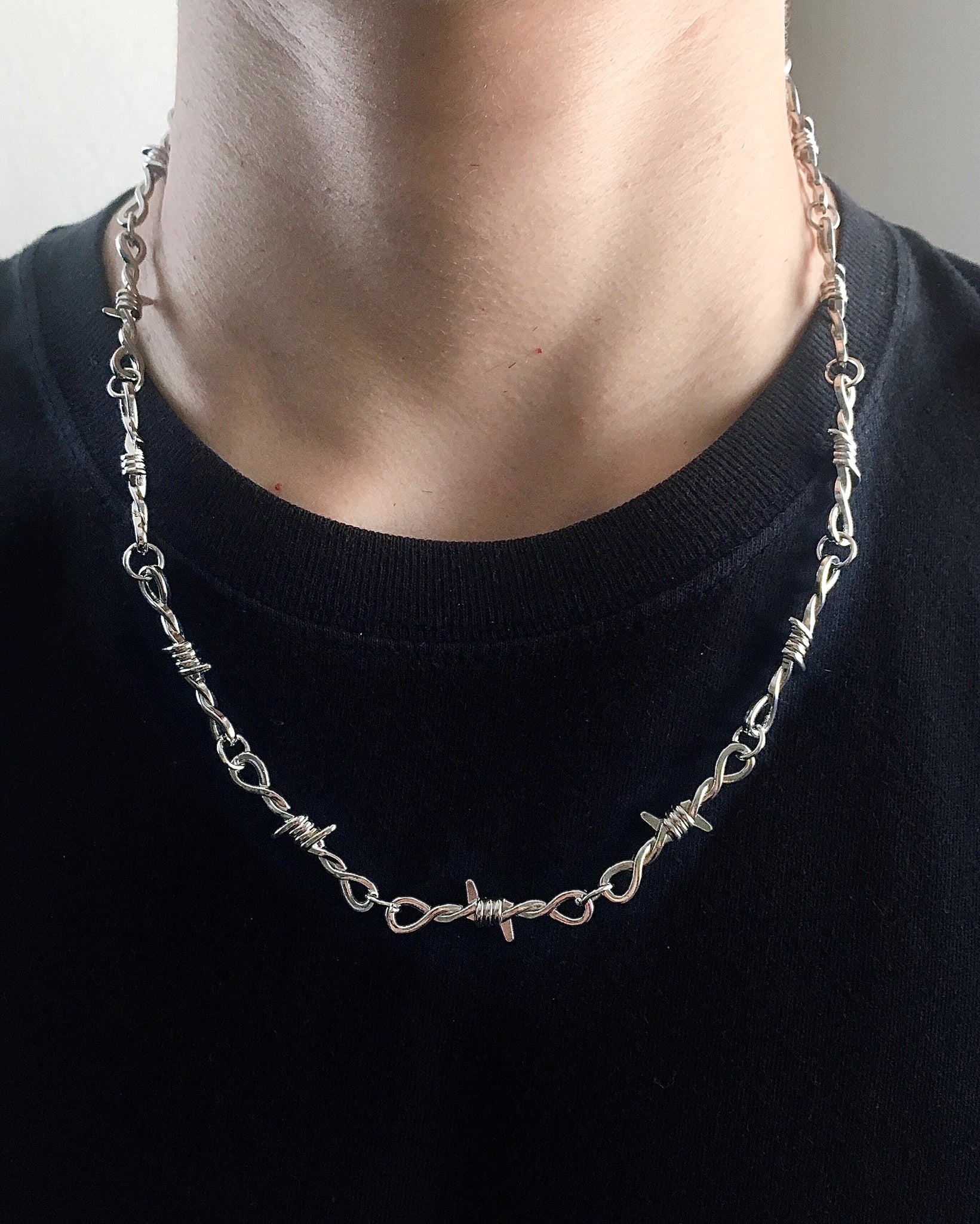 Barb Wire, Mens Silver Necklace Chain